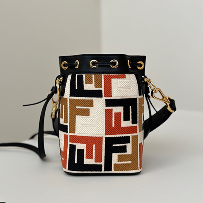 fendi mini mon tresor embroidered ff denim bucket handbag